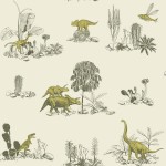 Tapeta w dinozaury Classic Dino - Yellow Green - Sian Zeng