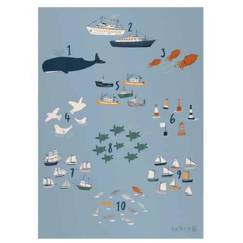 Plakat, liczby, siedem mórz - Sebra