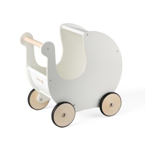 Chodzik, wózek dla lalek, drewniany, biały - Doll's pram, wooden, classic white - Sebra